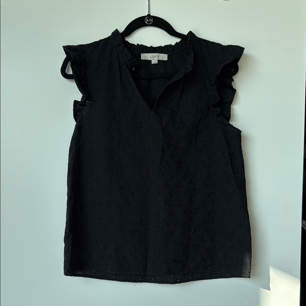 LOFT Black Sleeveless Ruffled Blouse